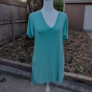 Halogen Ultra Soft Teal V-Neck Short Sleeve Top